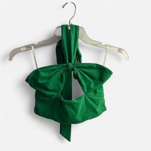 SHEIN Emerald Green Bow Halter Crop Top